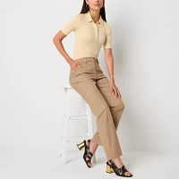 Worthington Womens Y Neck Short Sleeve Polo Shirt