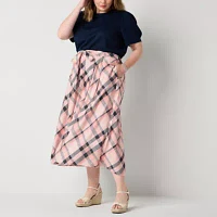 Liz Claiborne Womens Mid Rise Midi A-Line Skirt-Plus