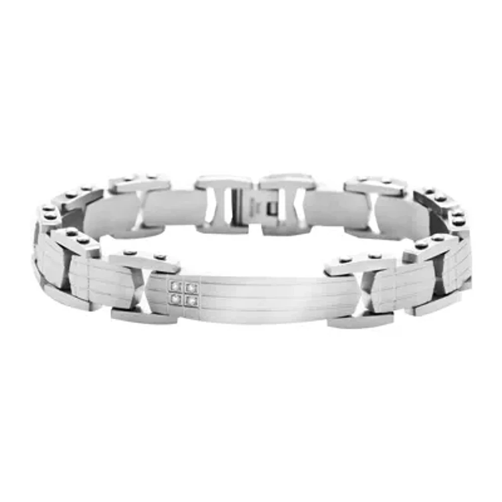 Mens Stainless Steel Diamond-Accent ID Bracelet