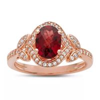 Womens Genuine Red Garnet 14K Rose Gold Over Silver Oval Halo Cocktail Ring