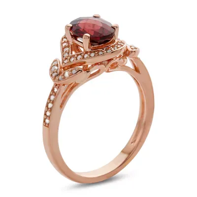 Womens Genuine Red Garnet 14K Rose Gold Over Silver Oval Halo Cocktail Ring