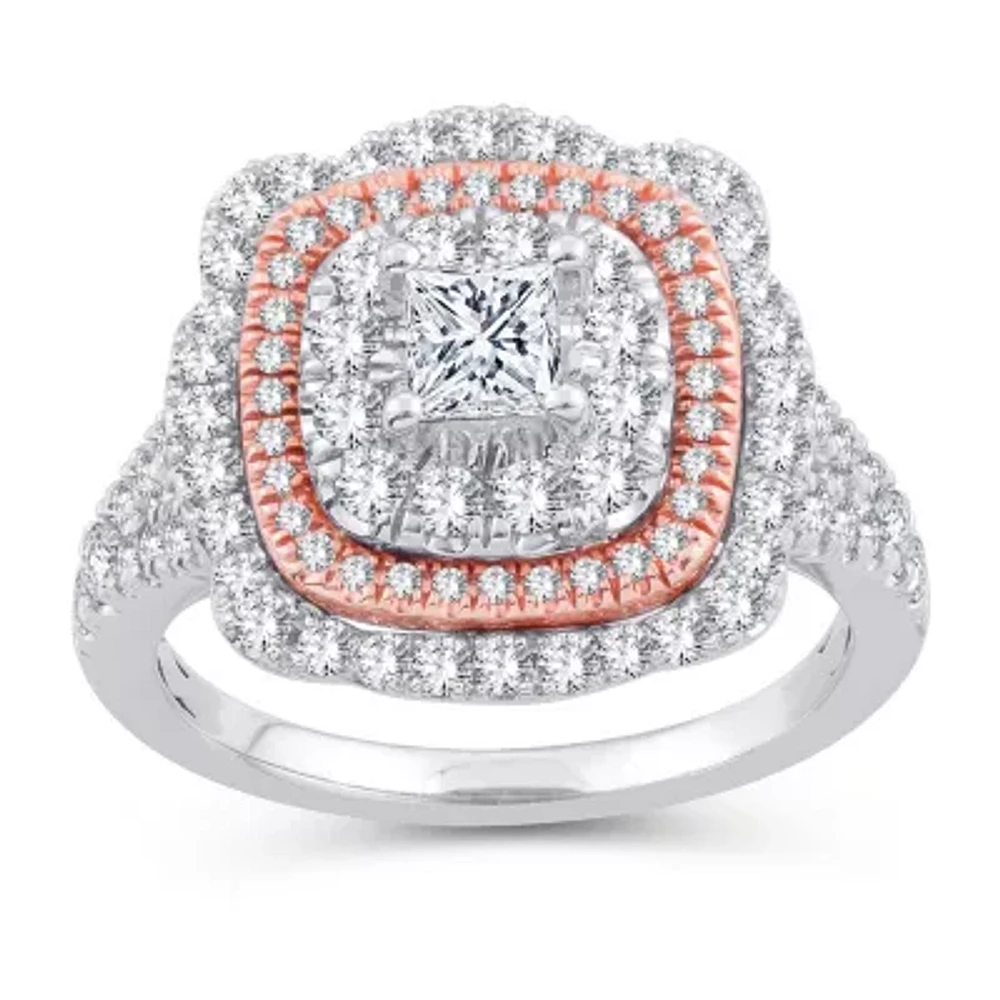 Womens 1 3/4 CT. T.W. Natural White Diamond 10K Gold Rose Cushion Engagement Ring
