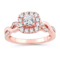 Womens Natural White Diamond 10K Gold Rose Cushion Engagement Ring