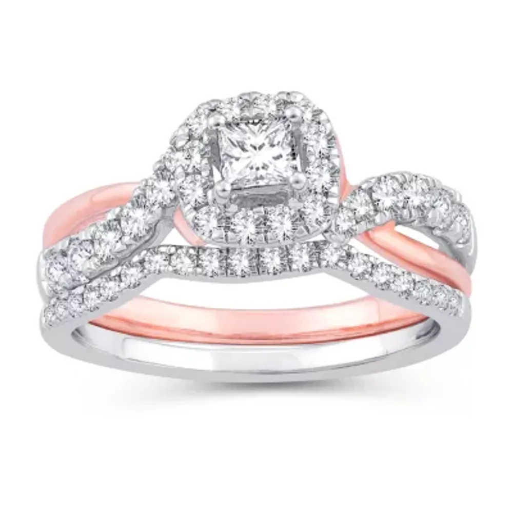 Womens 1 CT. T.W. Natural White Diamond 10K Gold Rose Cushion Bridal Set