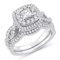 Womens 1 1/8 CT. Natural White Diamond 10K Gold Cushion Bridal Set