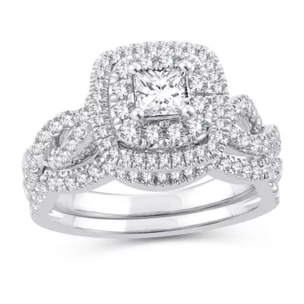 Womens 1 1/8 CT. Natural White Diamond 10K Gold Cushion Bridal Set