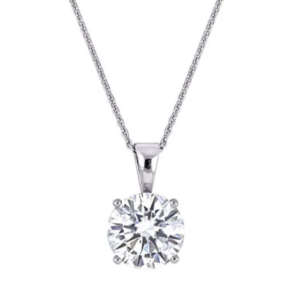 Womens 2 CT. Lab Created White Moissanite 14K White Gold Round Pendant Necklace