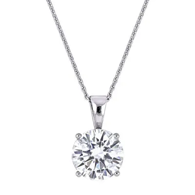 Womens 2 CT. Lab Created White Moissanite 14K White Gold Round Pendant Necklace