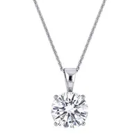 Womens 2 CT. Lab Created White Moissanite 14K White Gold Round Pendant Necklace