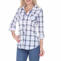 White Mark Oakley Plaid Womens 3/4 Sleeve Regular Fit Button-Down Shirt