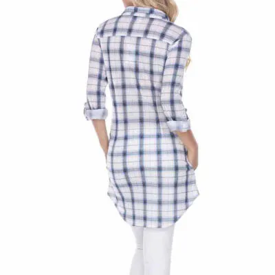 White Mark Piper Plaid Womens Long Sleeve Tunic Top