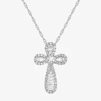 Womens 1/ CT. T.W. Natural White Diamond 10K Gold Cross Pendant Necklace