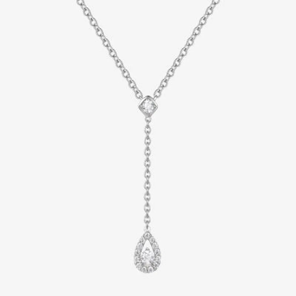 Womens 1/5 CT. Natural White Diamond 10K White Gold Pear Y Necklace