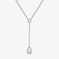 Womens 1/5 CT. T.W. Natural White Diamond 10K White Gold Pear Y Necklace