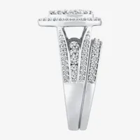 1 1/2 CT.T.W. Natural Diamond Pear Shape Side Stone Halo Bridal Set 10K or 14K White Gold