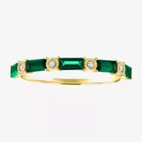 Diamond Accented 10K Gold Wedding Band with Lab Created Emerald, Sapphire, or Ruby