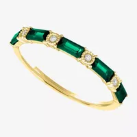 Diamond Accented 10K Gold Wedding Band with Lab Created Emerald, Sapphire, or Ruby