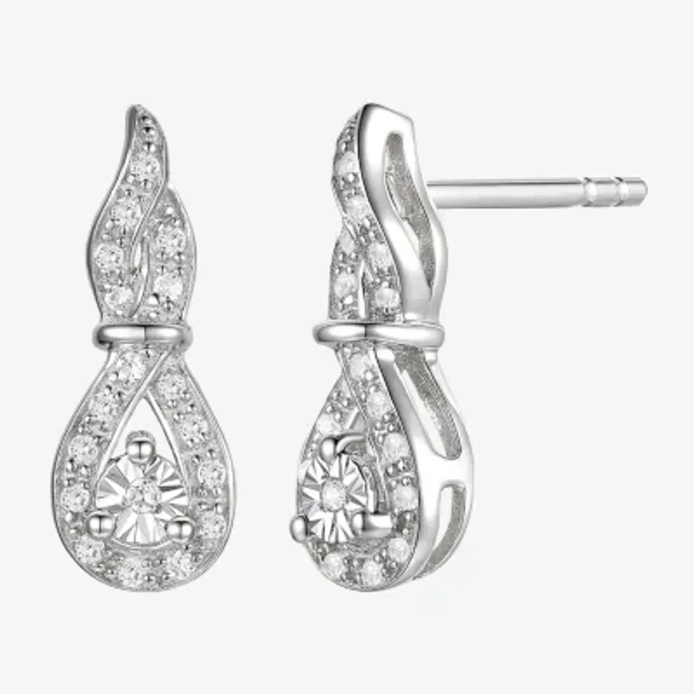1/ CT. T.W. Natural White Diamond Sterling Silver Drop Earrings