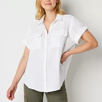 a.n.a Womens Short Sleeve Regular Fit Button-Down Shirt