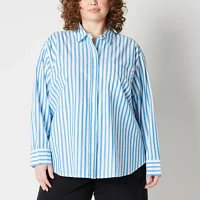 a.n.a Plus Womens Long Sleeve Oversized Button-Down Shirt