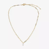 Bijoux Bar Delicates Simulated Pearl 18 Inch Paperclip Pendant Necklace