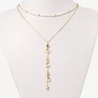 Bijoux Bar Delicates Cubic Zirconia Simulated Pearl 16 Inch Curb Y Necklace