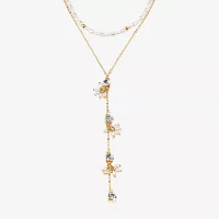 Bijoux Bar Delicates Cubic Zirconia Simulated Pearl 16 Inch Curb Y Necklace