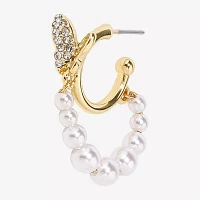 Bijoux Bar Delicates Cubic Zirconia Simulated Pearl Hoop Earrings