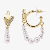 Bijoux Bar Delicates Cubic Zirconia Simulated Pearl Hoop Earrings