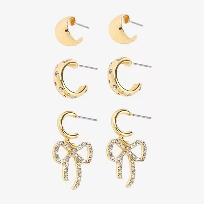 Bijoux Bar Delicates Crystal Simulated Pearl Bow Earring Set