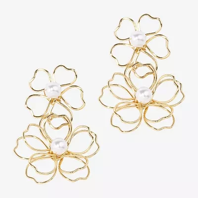 Bijoux Bar Simulated Pearl Flower Drop Earrings