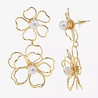 Bijoux Bar Simulated Pearl Flower Drop Earrings
