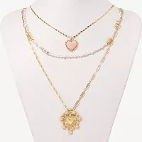 Bijoux Bar Simulated Pearl 20 Inch Paperclip Heart Strand Necklace