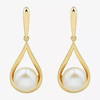 White Cultured Freshwater Pearl 14K Gold Over Silver Drop Earrings