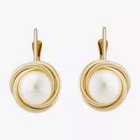 White Cultured Freshwater Pearl 10K Gold Drop Earrings