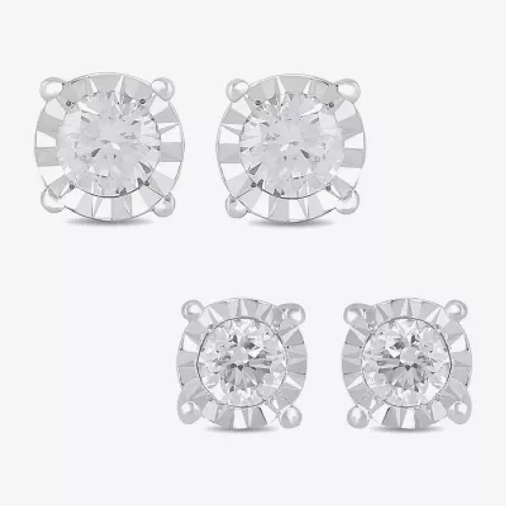 1 CT. T.W. Lab Grown White Diamond Sterling Silver Round Earring Set