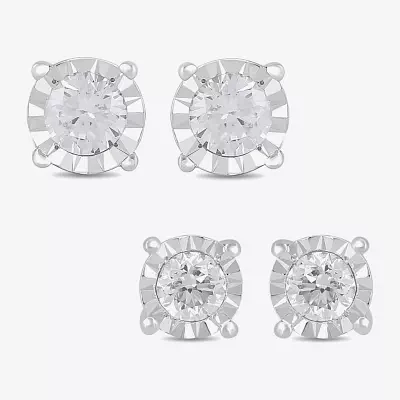 1 CT. T.W. Lab Grown White Diamond Sterling Silver Round Earring Set