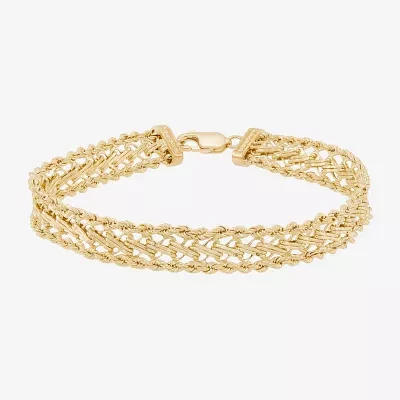 Womens 14K Gold 7.5 Inch Hollow Rope Chain Bracelet
