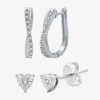 Yes, Please! 1/10 CT. T.W. Natural White Diamond Sterling Silver Heart 2 Pair Earring Set