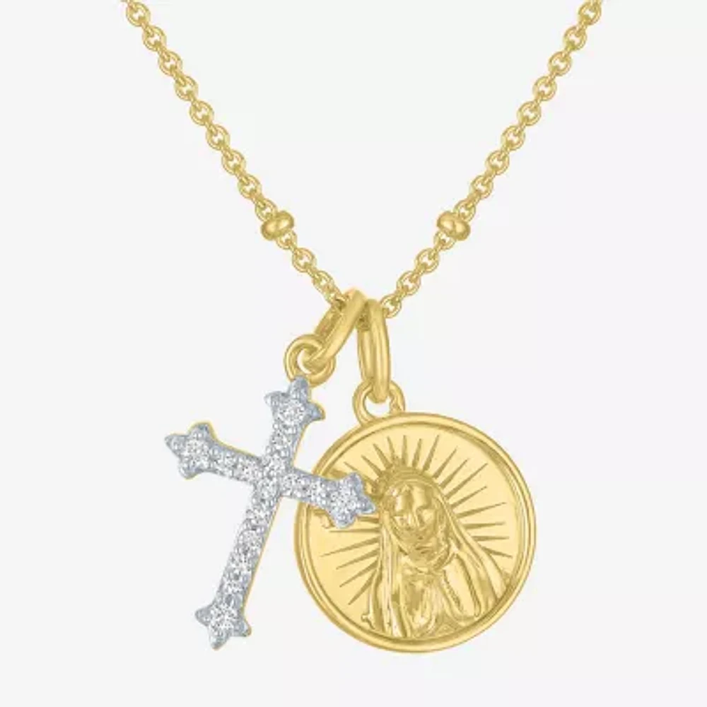 G-H / Si2-I1) Womens 1/10 CT. T.W. Lab Grown White Diamond 14K Gold Over Silver Sterling Silver Cross Pendant Necklaces