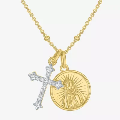 G-H / Si2-I1) Womens 1/10 CT. T.W. Lab Grown White Diamond 14K Gold Over Silver Sterling Silver Cross Pendant Necklaces