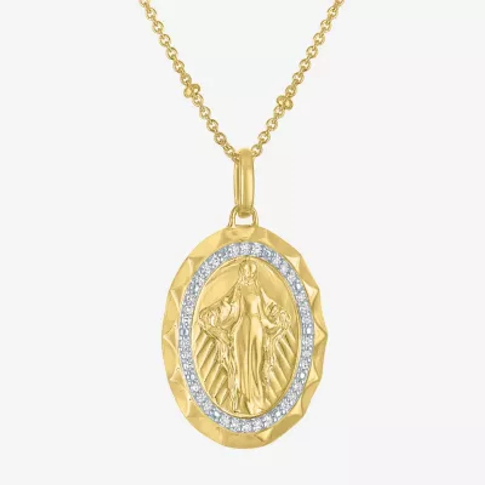 Medalla Milagrosa / Miraculous Medal (G-H / Si2-I1) Womens 1/10 CT. T.W. Lab Grown White Diamond 14K Gold Over Silver Sterling Silver Pendant Necklaces
