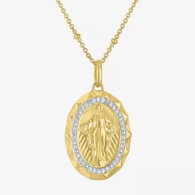 Medalla Milagrosa / Miraculous Medal (G-H / Si2-I1) Womens 1/10 CT. T.W. Lab Grown White Diamond 14K Gold Over Silver Sterling Silver Pendant Necklaces