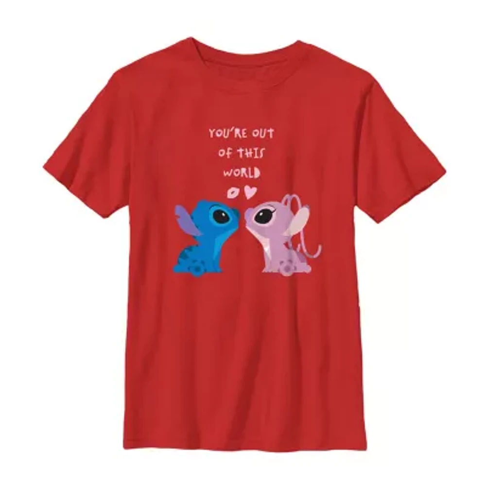 Disney Collection Little & Big Boys Crew Neck Short Sleeve Lilo Stitch Graphic T-Shirt