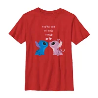 Disney Collection Little & Big Boys Crew Neck Short Sleeve Lilo Stitch Graphic T-Shirt