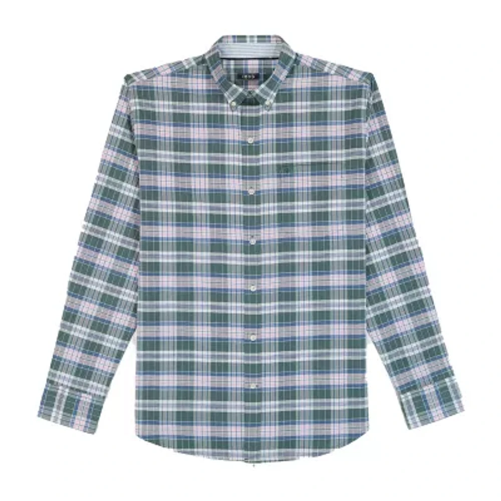 IZOD Oxford Big and Tall Mens Classic Fit Long Sleeve Plaid Button-Down Shirt