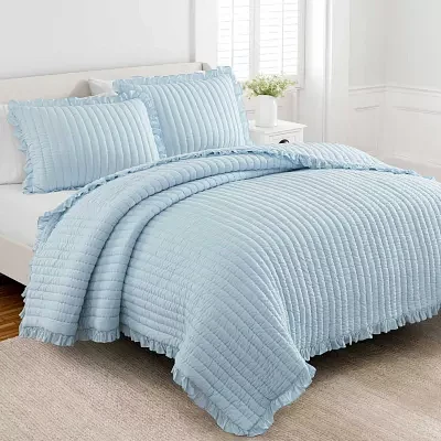 Martha Stewart Blue Ruffle Reversible Quilt