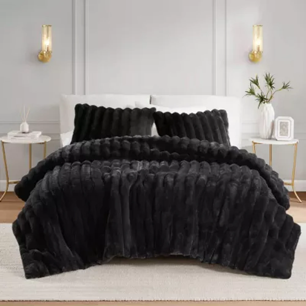 Madison Park Dahlia Faux Fur 3-pc. Midweight Comforter Set