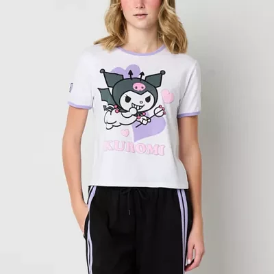 Juniors Kuromi Ringer Baby Tee Womens Crew Neck Short Sleeve Hello Kitty Graphic T-Shirt