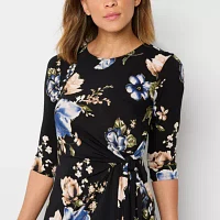 Robbie Bee Womens 3/4 Sleeve Floral Midi Sheath Dress